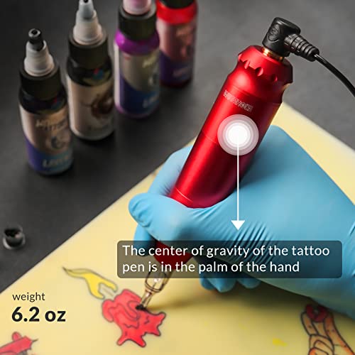 Red Tattoo Gun Kit - Rotary Pen Machine with 10 Cartridges & Ink for Beginners