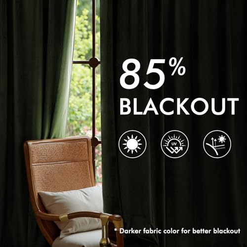 MIULEE Olive Green Velvet Curtains 70x108 Inches Set of 2 Extra Wide Blackout Drapes