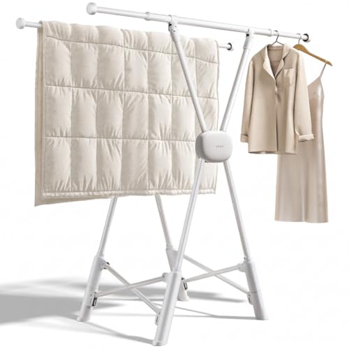 White Foldable Clothes Drying Rack with Adjustable Length - Indoor & Outdoor Laundry Organizer
