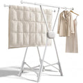 White Foldable Clothes Drying Rack with Adjustable Length - Indoor & Outdoor Laundry Organizer