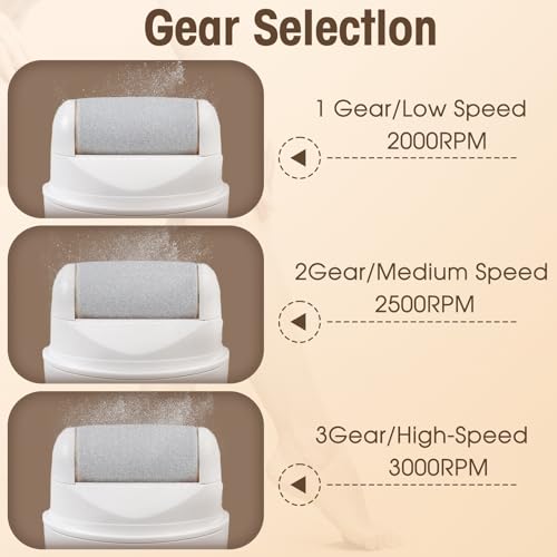 Electric Foot Scrubber File Callus Remover, 17-in-1 Professional Pedicure Kit, Waterproof Cracked Dry Dead Skin Removal for Feet Care, Wider 3 Rollers, 3 Speed, Battery Display