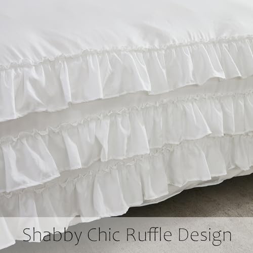 Herside White Queen Comforter Set with Ruffle Design - All Season 3-Piece Bedding