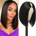 10 Inch V Part Bob Wig Human Hair Glueless U Part Wig Natural Black Beginner Friendly