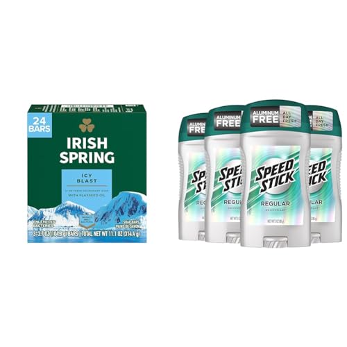 Irish Spring Icy Blast Bar Soap for Men & Speed Stick Men's Deodorant, Regular, 3 Ounce, 4 Pack