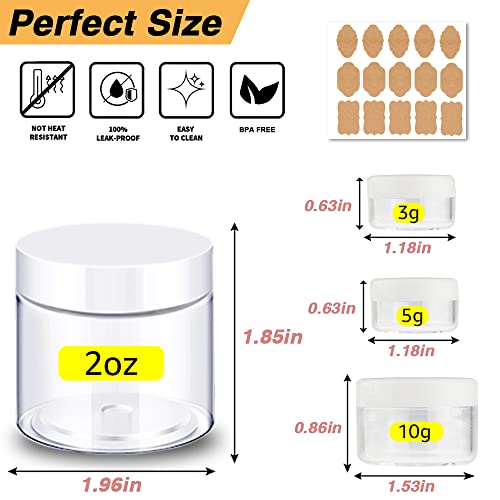 72 Pack Travel Cosmetic Containers Set - 2oz Jars + 3/5/10g Sample Jars with Lids & Labels