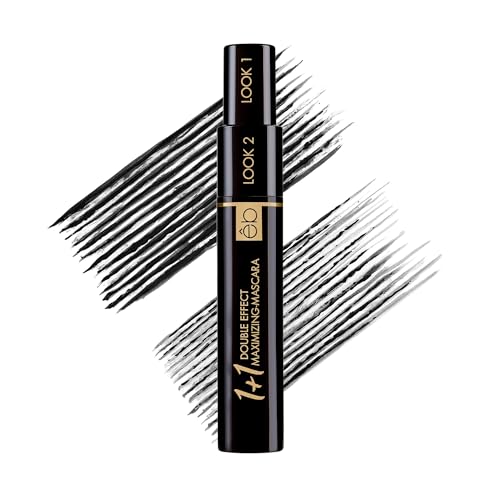 Double Effect Mascara for Women - 2 in 1 Volumizing, Lengthening & Curling, Long Lasting with Keratin, Intense Black