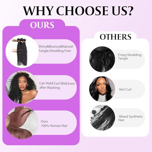 Deep Wave Human Hair Bundles 20 22 24 Inch Virgin Brazilian Curly Extensions
