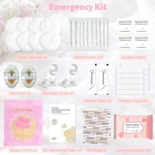 Women's Wedding Emergency Kit Pink with Makeup Bag - 42 Pc Bridal Survival Set