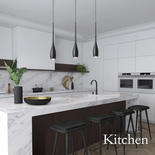 Black Pendant Lights Kitchen Island 2-Pack - Modern Dimmable LED Fixtures