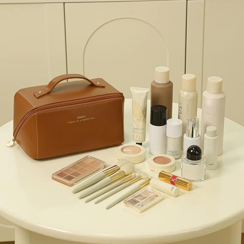 Omeily Travel Makeup & Toiletry Bag for Women C-Brown Large Capacity Organizer