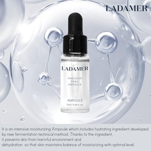 LADAMER-Snail-Mucin-Ampoule-Hyaluronic Acid-Enriched Hydrating Serum Clinical Spa Cosmetic Premium Korean Skincare Acell-300 0.16 fl.oz x 10 packs