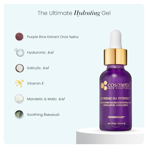 Supreme HA Intense ? Hyaluronic Acid Serum with Vitamin E, Purple Rice Extract, Mandelic & Malic Acids ? Hydrating and Smoothing Face Serum for Radiant Looking Skin ? 1 fl oz