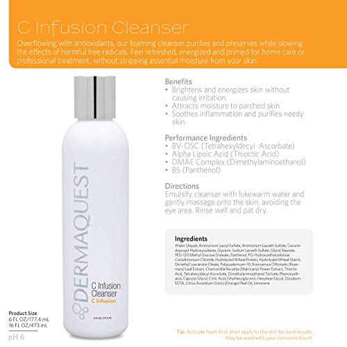 DermaQuest C Infusion Facial Cleanser - Vitamin C, Antioxidant, & Brightening Face Cleanser - Anti Aging Face Wash For Men & Women - For All Skin Types (6oz)