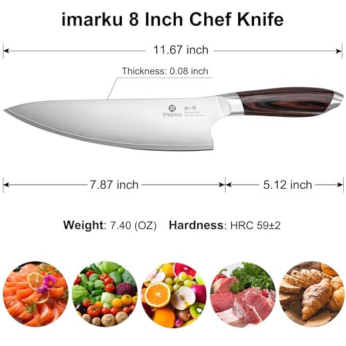 Imarku Japanese Chef Knife 8 Inch with Brown & Black Handle - Razor Sharp HC Steel