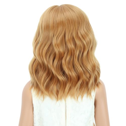 PATTNIUM Strawberry Blonde Kids Wig Short Curly Wavy Shoulder Length Synthetic Hair