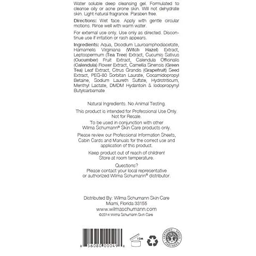WILMA SCHUMANN Purifying Facial Cleanser for Acne-prone & Oily Skin Cleanser Gel, 16 fl oz / 210ml, Daily Acne Face Cleanser with Tea Tree Extract, Light Natural Fragrance and Paraben Free