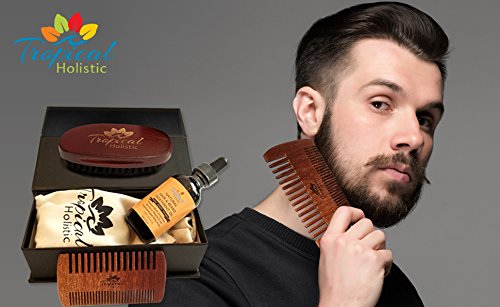 Men's Natural Beard Grooming Kit with Oil, Boar Bristle Brush & Comb – Travel Set