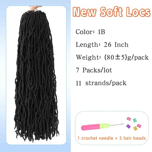 26 Inch Faux Locs Crochet Hair 7 Packs for Black Women - Variation 1B/26 Inch