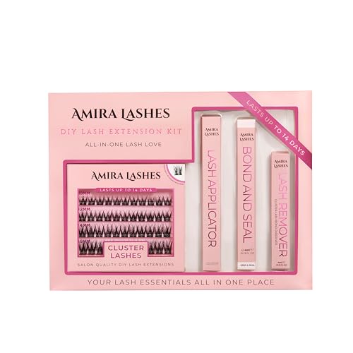 Flirty Flare DIY Cluster Lash Extension Kit, Salon Quality Volume Lashes 10-16mm, All-in-One System with Bond and Seal, 14-Day Wear, Vegan Reusable Fibers
