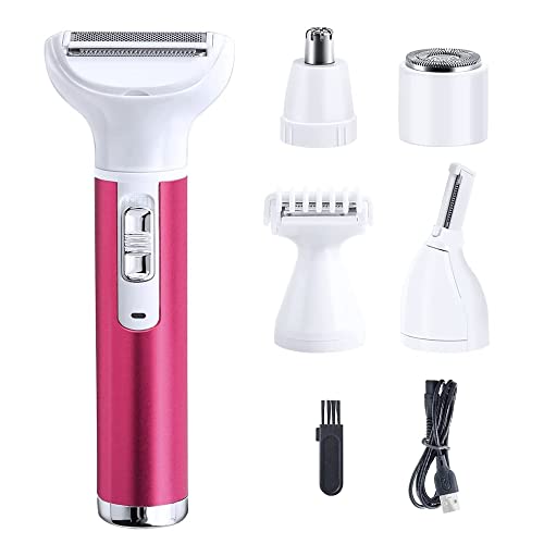 5 in 1 Electric Razor for Women Removal for Body Nose Hair Trimmer Face Shavers Eyebrow Legs Armpit Bikini Area Pubic Underarms Painless Rechargeable Portable Facial Hair Removal