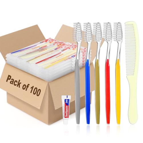 100 Disposable Toothbrushes with Toothpaste & Comb - Individually Wrapped, Travel-Ready