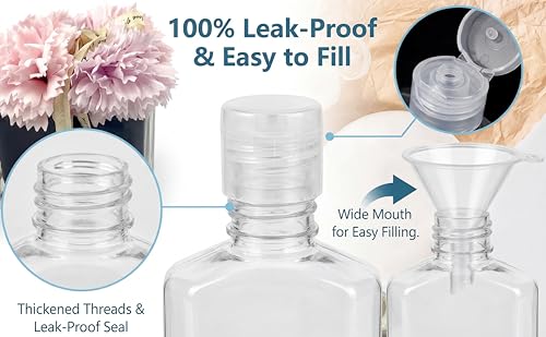 50 Pack 2oz Refillable Travel Bottles with Flip Cap for Toiletries & Favors - Clear
