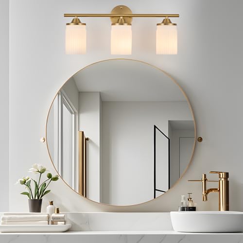 Gold 3-Light Bathroom Vanity Light Fixture with Milk White Shade - 22.8 Inch