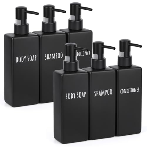 Black 6 Pack Matte Soap Dispensers - Refillable 16.9 oz Bottles for Bathroom & Hotel