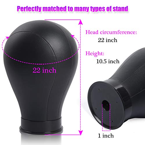 Bileaf 22 Inch Black Leather Canvas Mannequin Head with Stand for Wigs Making