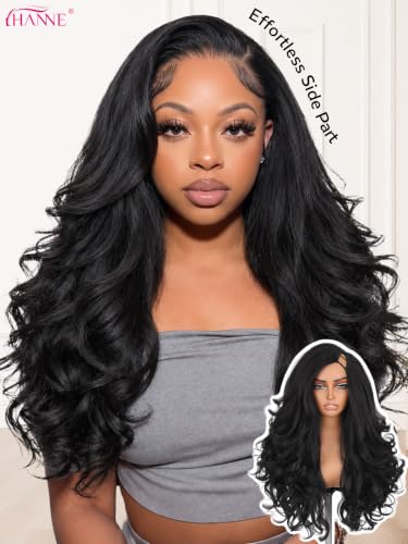 HANNE 26 Inch Yaki Layered Flip Curl Wavy V Part Wig Black Variation