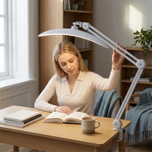 White Clamp-On LED Desk Lamp for Home Office & Craft Projects