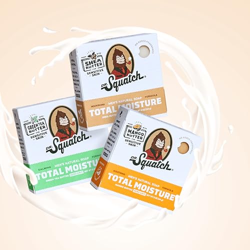 Dr. Squatch Total Moisture Natural Men¡¯s Bar Soap ? Non-Drying 2-in-1 Face + Body Soap Bar ? Plant-Based Ingredients, Created for All Skin Types ? Gifts for Men ? 5oz (6-Pack)