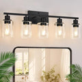Indoi 5-Light Matte Black Bathroom Vanity Light with Clear Glass Shades – Modern Wall Lamp (Matte Black & Clear Glass)