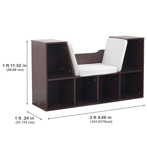 KidKraft Wooden Bookcase with Reading Nook & Gray Cushion - Espresso, 46.46x15.16x5.04 in