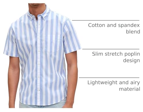 Gap Men's Stretch Poplin Shirt XX-Large Blue Awning Stripe - Slim Fit, Classic Style