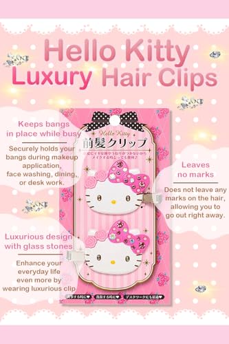 SanrioOriginal Kitty DX Pink Luxury Bang Clips with Cherry Blossom Card (Japan Import) - Kitty-Style Hair Clips