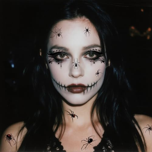 110+ PCS Halloween Face Tattoos, Spider Tattoo Temporary, Halloween Witch Makeup for Women, Halloween Costume Accessories for Adult Kids
