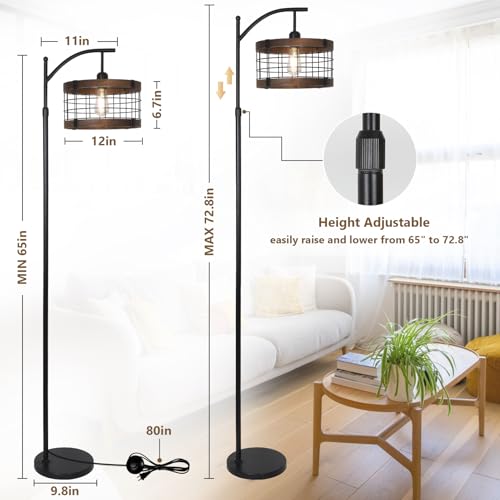 Vintage Industrial Floor Lamp with Remote Dimmable LED, Rustic Tall Standing Light for Living Room & Bedroom