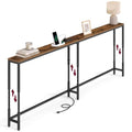 VASAGLE Rustic Brown & Matte Black 78.7-Inch Adjustable Console Table with Power Outlet, 5.9
