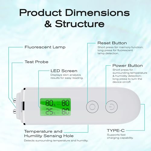 Skin Hydration Tester Monitor - Professional Portable Digital Corneometer Facial Moisture Analyzer Meter Tool - Multifunctional Hydration Test and Tracking Device for Skincare with LCD