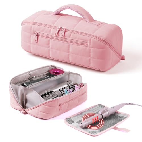 Pink Travel Hair Dryer Bag Compatible with Shark FlexStyle HD430 with Heat-Resistant Mat