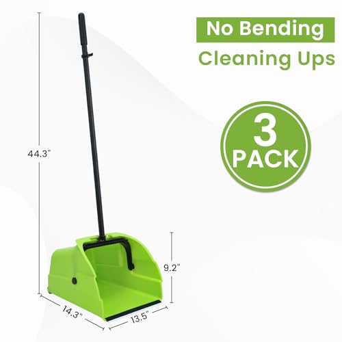 Green Jumbo Heavy Duty Commercial Debris Dustpan with Long Handle - Outdoor Leaves & Trash Scooper