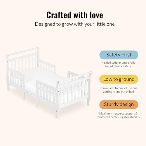 Dream On Me Emma 3-in-1 Wooden Toddler Bed - White, GREENGUARD Gold Certified