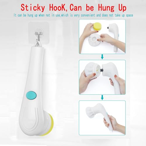 Electric Spin Scrubber, Cordless Cleaning Brush with 9 Replaceable Brush Heads, Tub and Floor Tile 360 Power Scrubber Dual Speed with Adjustable Detachable Handle for Bathroom Kitchen Car (6)