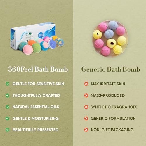 10 Assorted Large Bath Bombs Gift Set - Moisturizing Essential Oil Fizz for Women