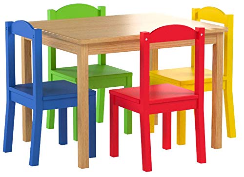 Humble Crew Natural Toddler Table and 4 Chair Set, Wood Kids Activity Furniture
