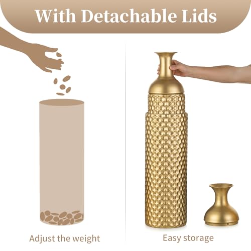 Gold Tall Floor Vase Set - 27in Decorative Metal Vases with Honeycomb Texture, 3-Piece