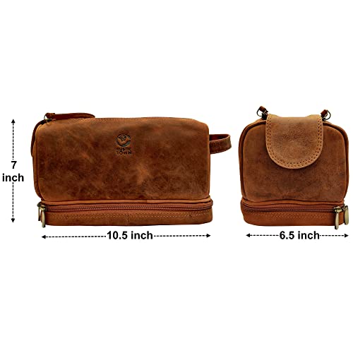 Leather Toiletry Bag for Men Women - Travel Shaving Dopp Kit - Brown