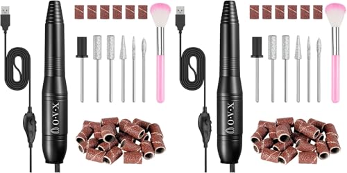 Portable Electric Nail Drill Machine Set - Black 2 Pack, 20000 RPM USB Manicure Pedicure Efile with Bits & Sanding Bands