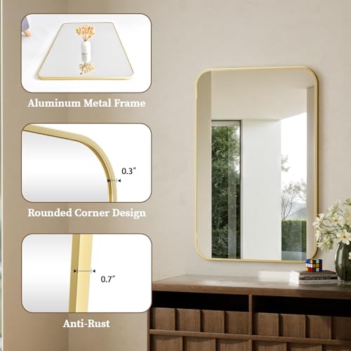 Black Metal Frame Rectangle Vanity Mirror - Rounded Corners 30x40